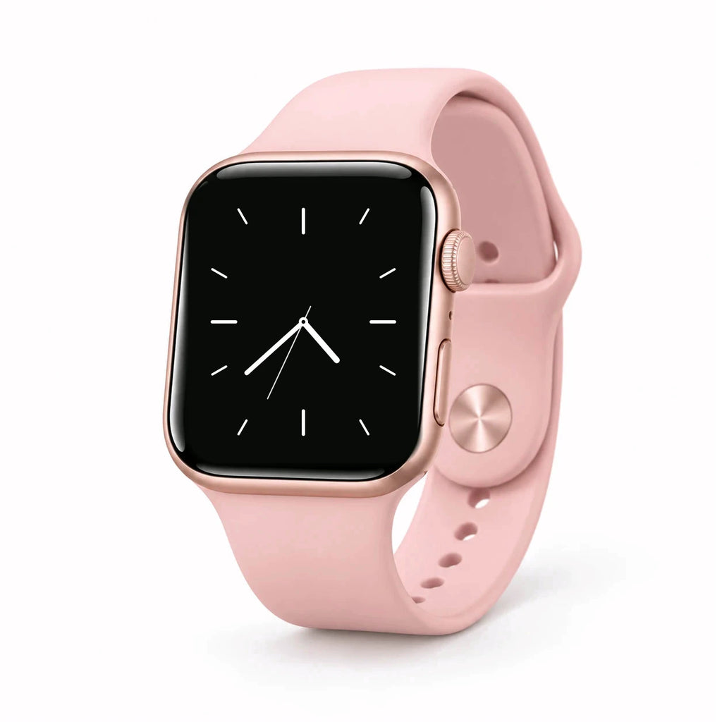 Reloj inteligente RelojClaro rosa, vista en ángulo