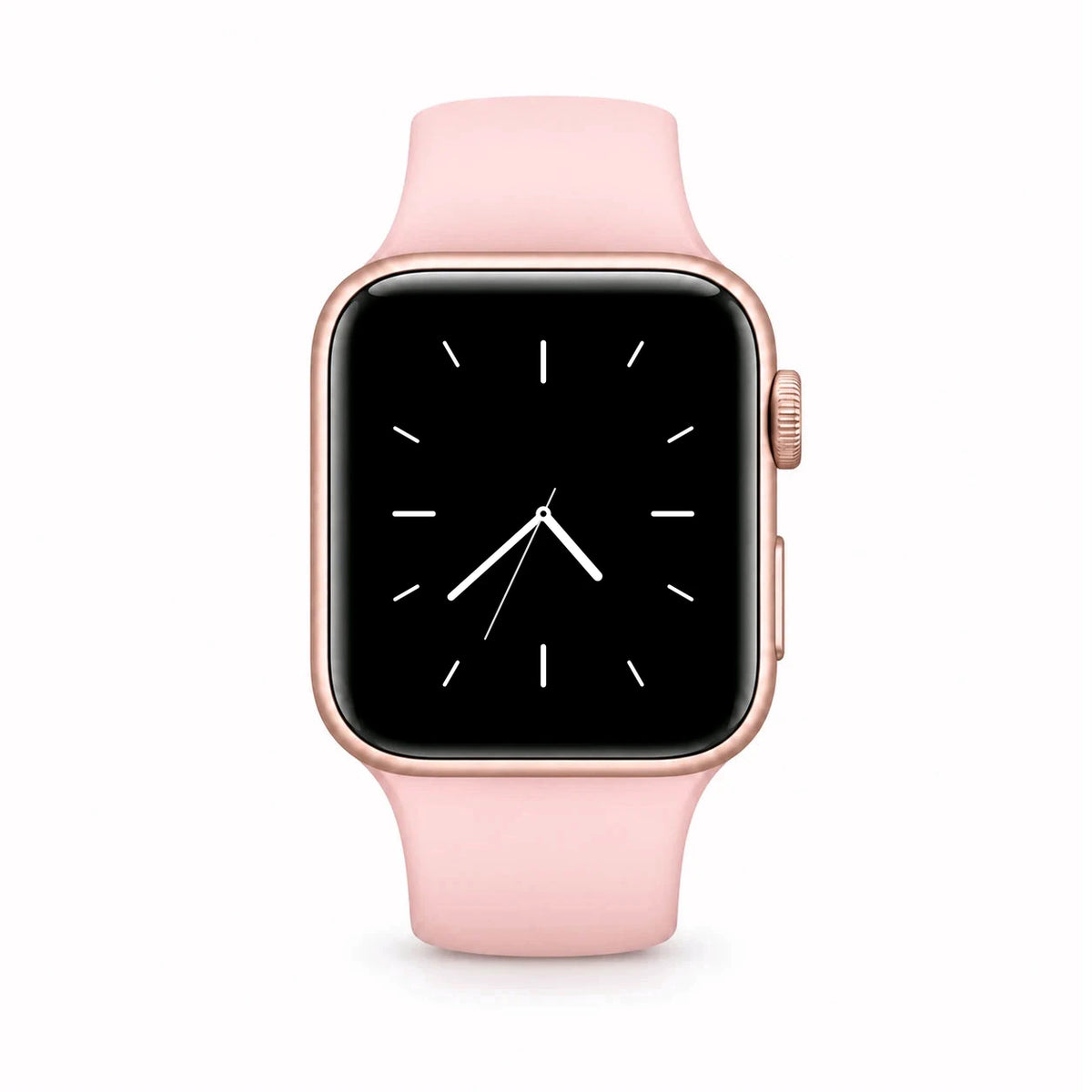Reloj inteligente RelojClaro rosa con caja oro rosa, vista frontal